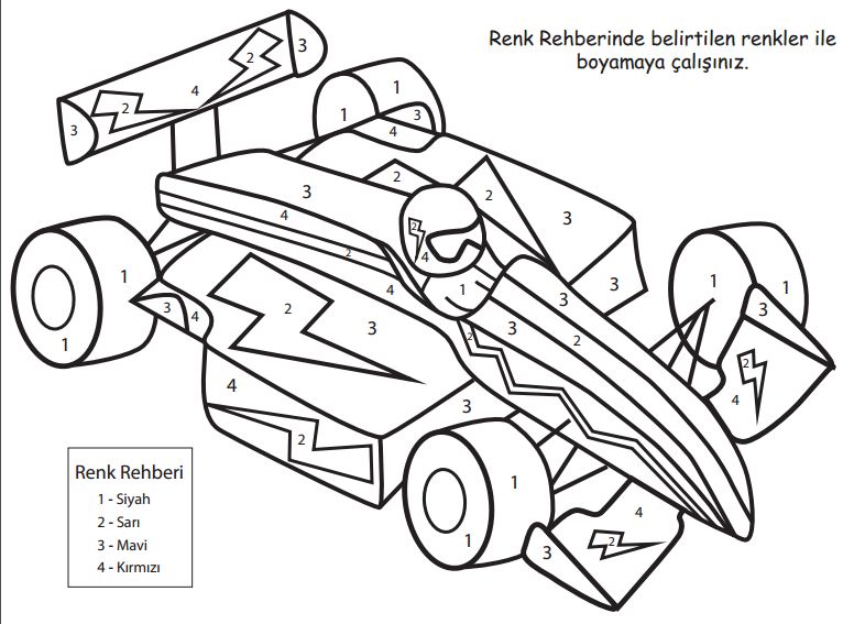 Sayilara Karsilik Gelen Renklerle Yaris Arabasi Boyama Dersodevi Com